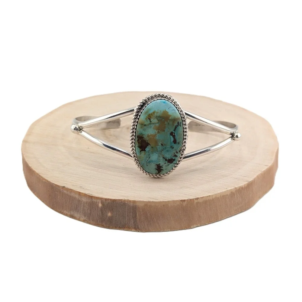 Navajo Cuff Bracelet Carico Lake Turquoise Sterling Silver Signed Size‎ 6.75 **